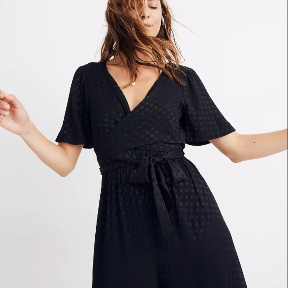Madewell Wrap-Waist Jumpsuit Wide Leg in Dot Jacquard in xs/2. NWT